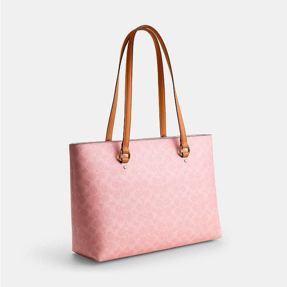 NWT Coach Pink Signature Canvas Zip Tote Bag Work School Carryall CEA21 - Picture 3 of 8